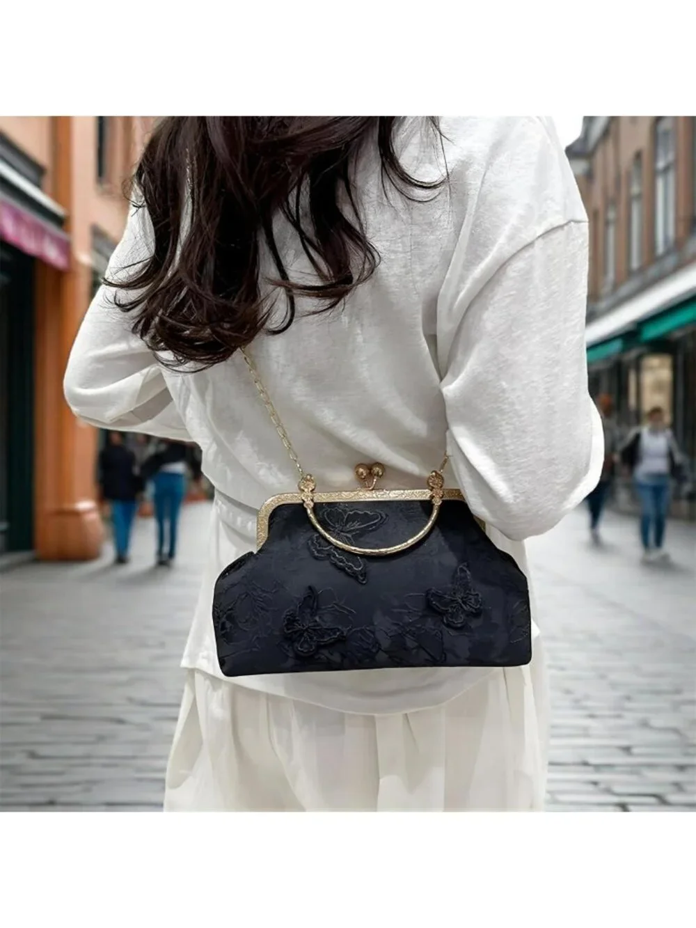 Chic Embroidered Butterfly Clutch Purse, Retro Crossbody Bag for Weddings